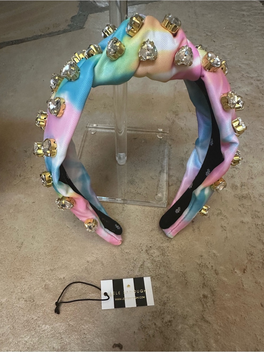 LELE SADOUGHI NWT Pastel Tie-Dye Padded Headband with Gold Crystal Accents - Picture 2 of 7